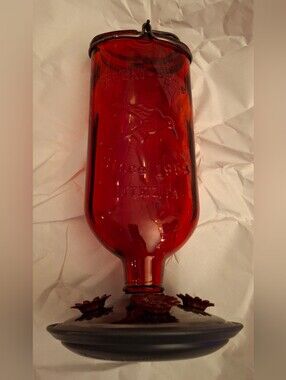 Perky-Pet Antique Red Glass Hanging Hummingbird Nectar Feeder, 3 Ports